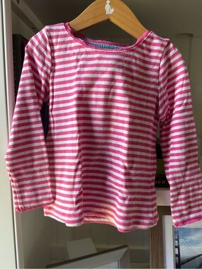 Mini Boden Pink and White Striped Long-Sleeve Tee